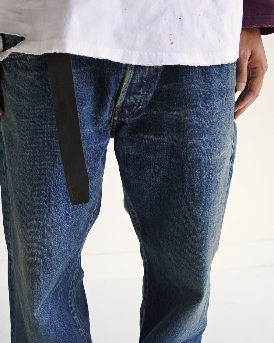 ANACHRONORM×NICK GEAR ハンドプリント フラワー デニムパンツ インディゴ エイジング | 12.5oz セルビッチデニム 中濃色エイジング 手書きフラワープリント フラワーワッペン 20周年 日本製