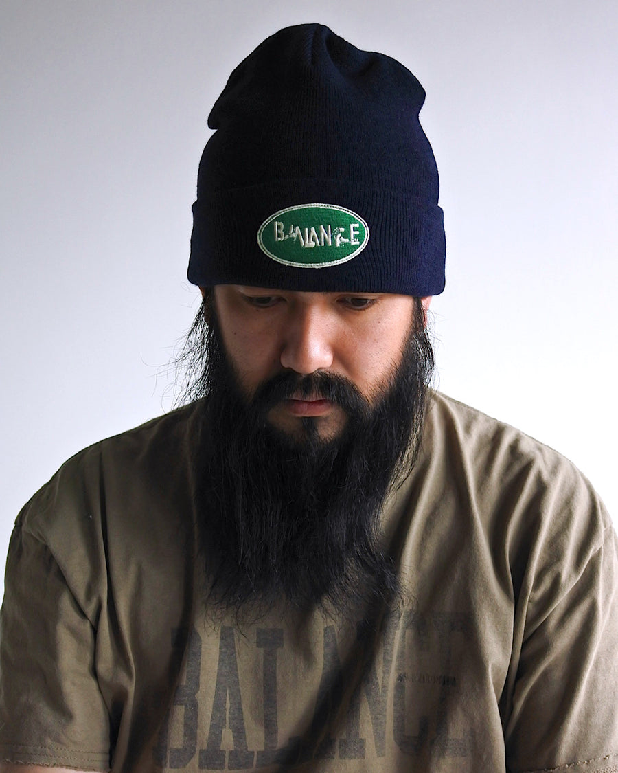 ANACHRONORM×Nukeme グリッチ刺繍 ビーニー ネイビー | アクリルニット グリッチ刺繍 Nukeme コラボ 文化庁メディア芸術祭