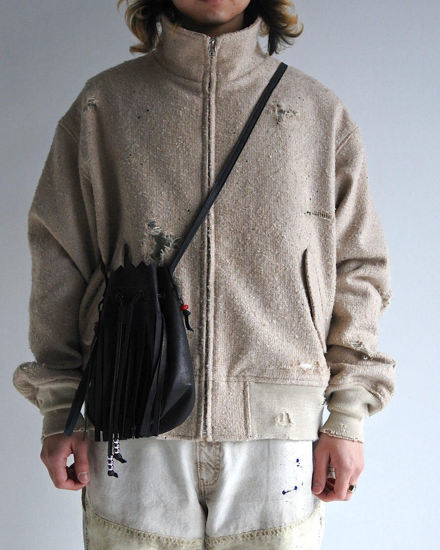 ANACHRONORM×YOROZU W.M.B ワイズメディスンバック ブラック | カウレザー 姫路産 混合鞣 二越ちりめん裏地 天然石 フリンジ 日本製