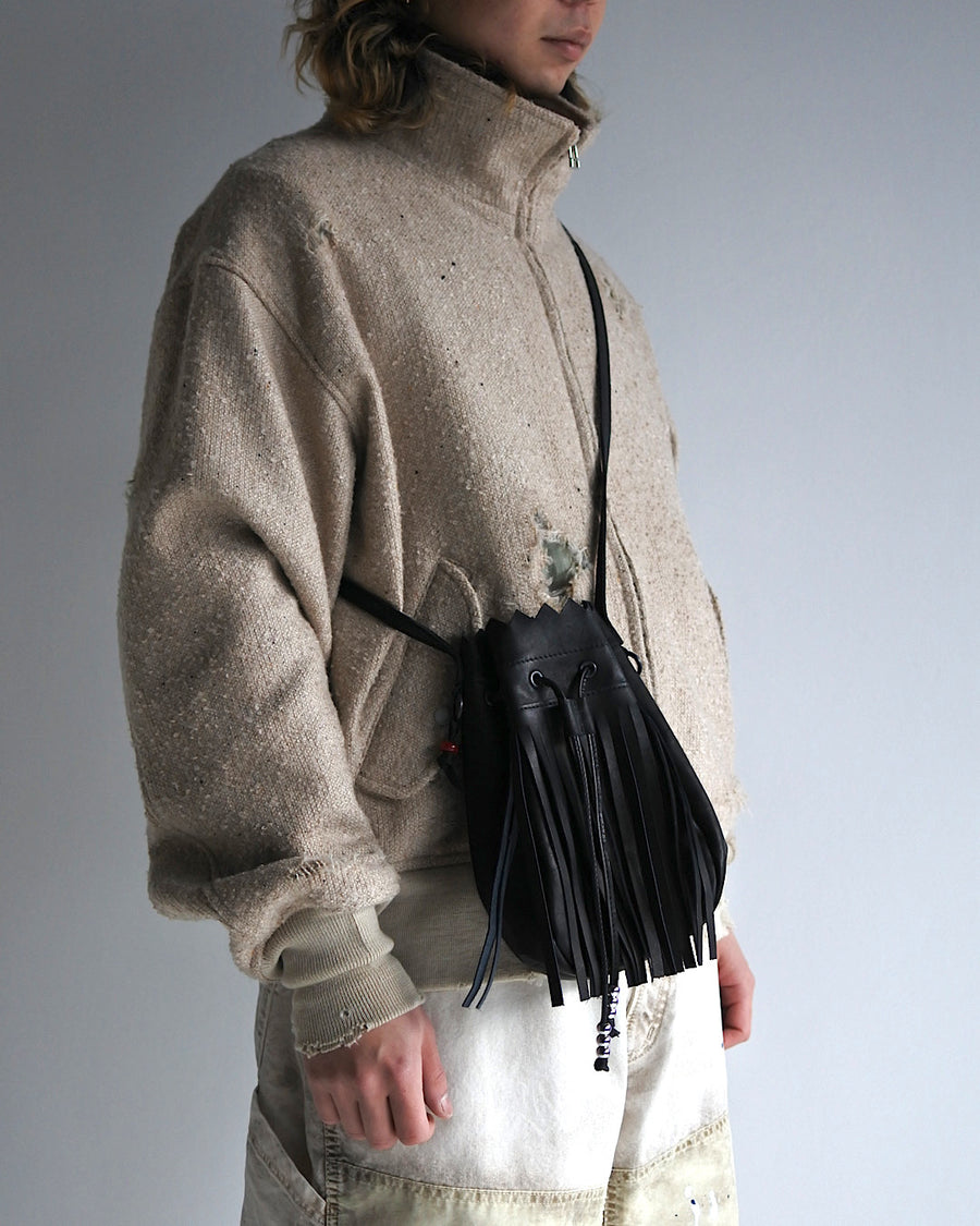 ANACHRONORM×YOROZU W.M.B ワイズメディスンバック ブラック | カウレザー 姫路産 混合鞣 二越ちりめん裏地 天然石 フリンジ 日本製