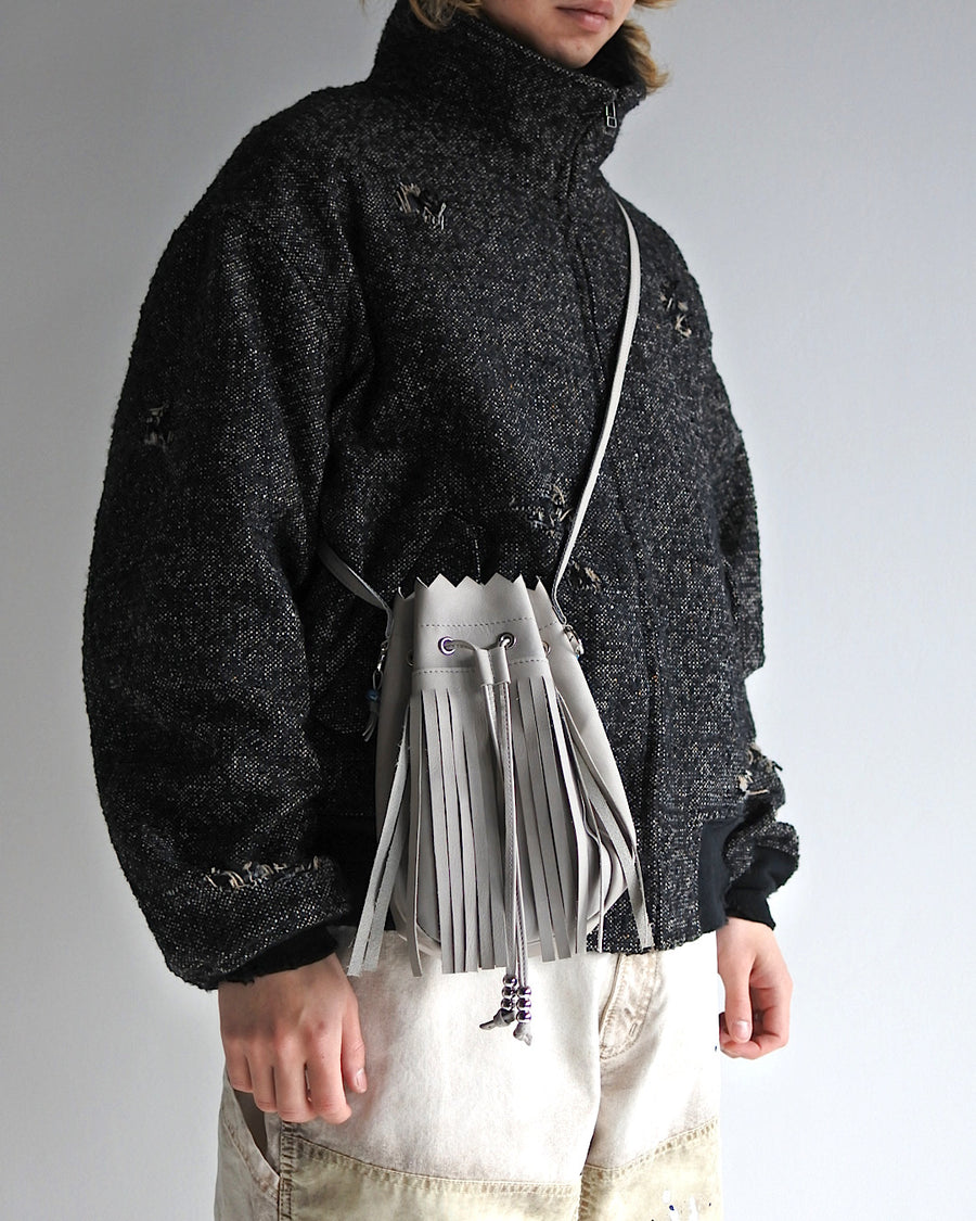ANACHRONORM×YOROZU W.M.B ワイズメディスンバック グレー | カウレザー 姫路産 混合鞣 二越ちりめん裏地 天然石 フリンジ 日本製