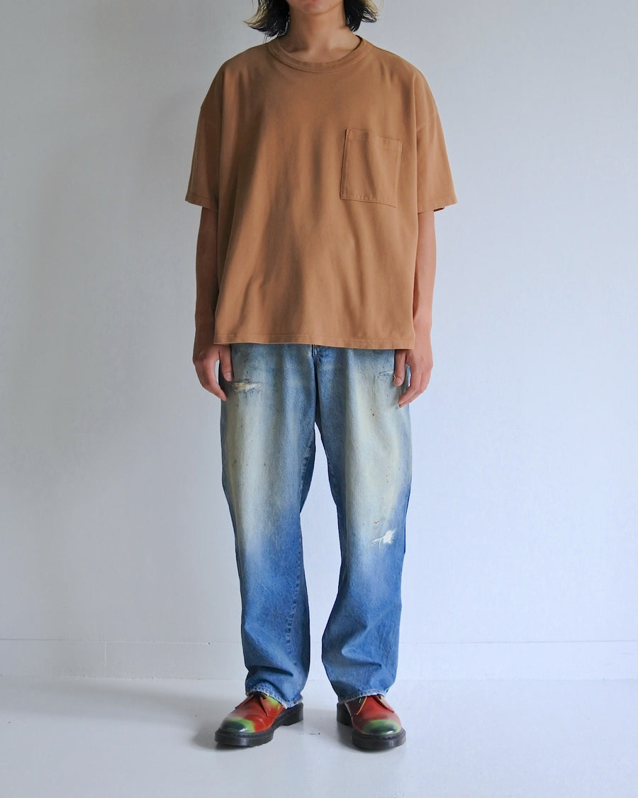 ANACHRONORM 鹿の子ポケット ショートスリーブTシャツ ライトブラウン | 40/2 カノコ 超長綿 インド産 硫化染め 製品染め 一点一点 日本製