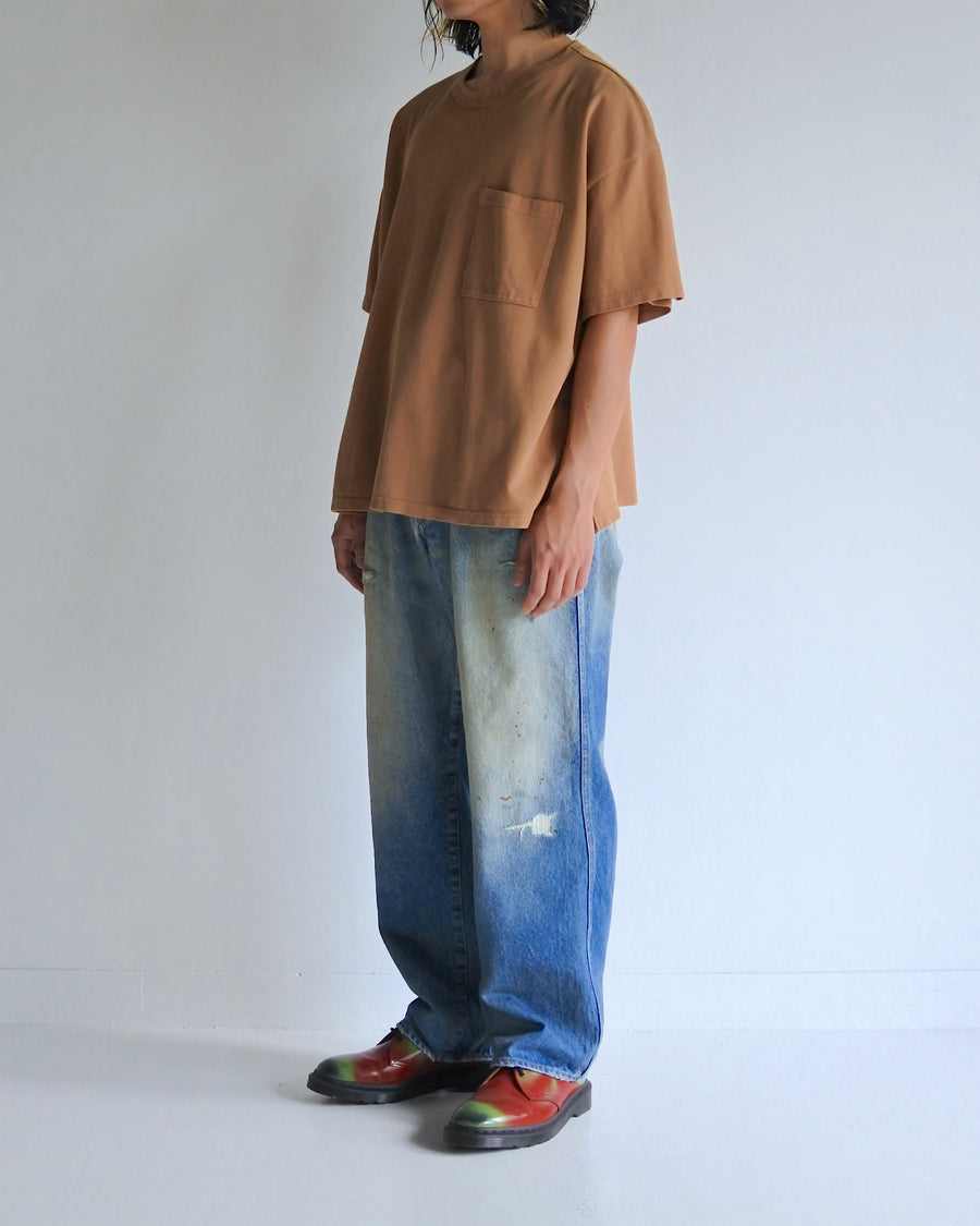 ANACHRONORM 鹿の子ポケット ショートスリーブTシャツ ライトブラウン | 40/2 カノコ 超長綿 インド産 硫化染め 製品染め 一点一点 日本製