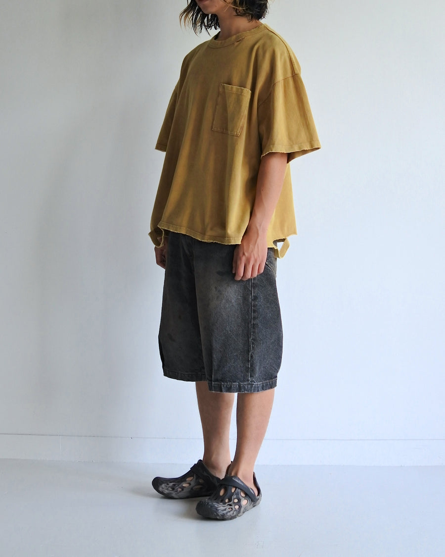 ANACHRONORM 鹿の子 ダメージポケット ショートスリーブTシャツ ライトブラウン | 40/2 カノコ 超長綿 インド産 硫化染め サステナブルブリーチ ダメージ加工 一点一点 日本製