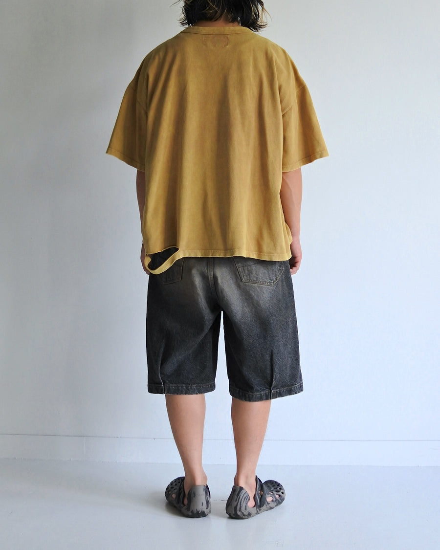 ANACHRONORM 鹿の子 ダメージポケット ショートスリーブTシャツ ライトブラウン | 40/2 カノコ 超長綿 インド産 硫化染め サステナブルブリーチ ダメージ加工 一点一点 日本製