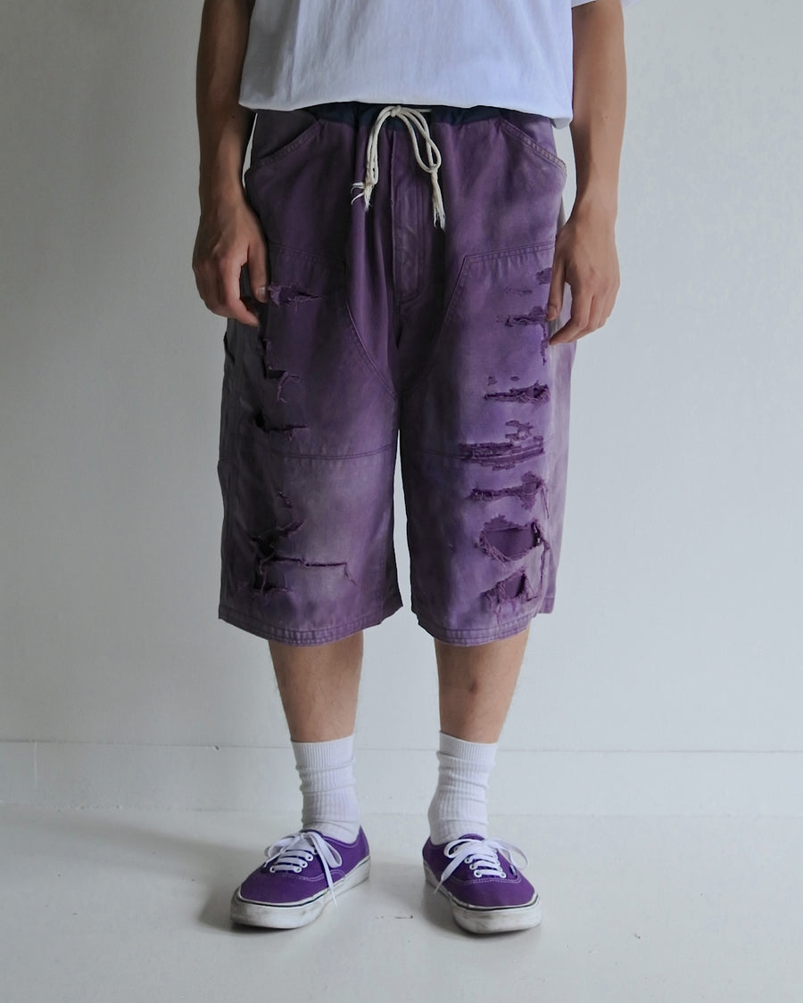 DOUBLE KNEE DAMAGED PAINTER SHORT PANTS PURPLE