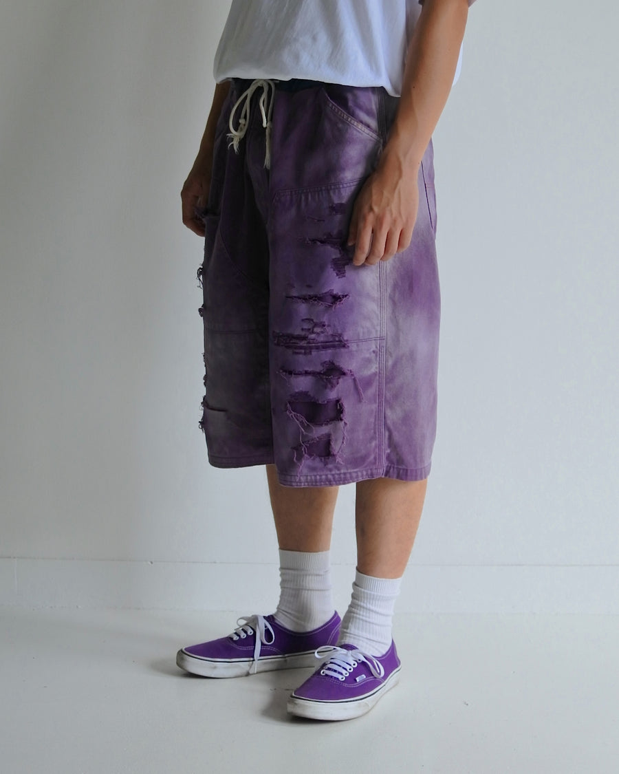 DOUBLE KNEE DAMAGED PAINTER SHORT PANTS PURPLE