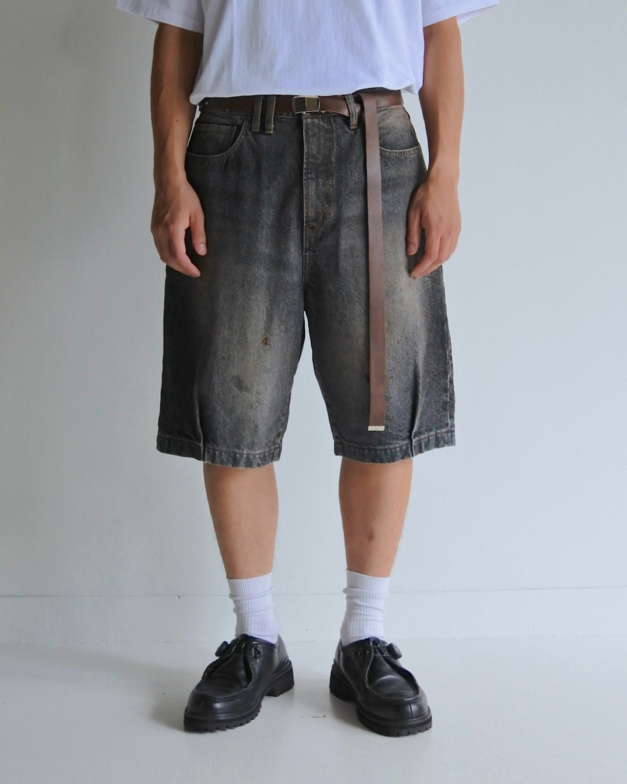 ANACHRONORM 80's 5ポケット デニム ヘムタック ショートパンツ ブラック エイジング | 14oz ハチマルデニム 空紡糸 裾タック エイジング加工 日本製