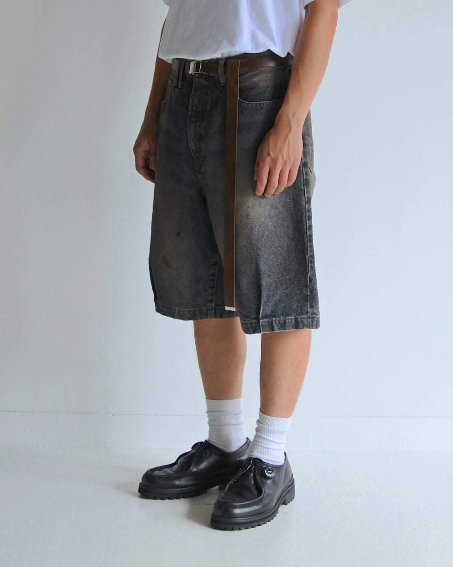 ANACHRONORM 80's 5ポケット デニム ヘムタック ショートパンツ ブラック エイジング | 14oz ハチマルデニム 空紡糸 裾タック エイジング加工 日本製