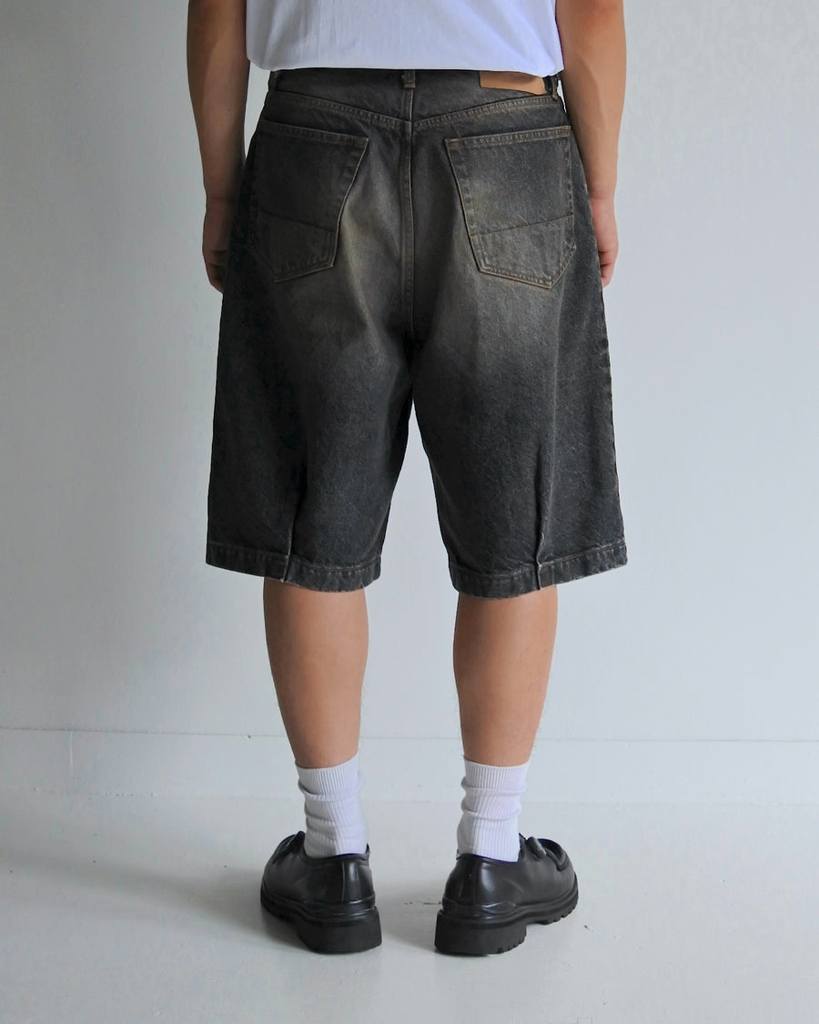 ANACHRONORM 80's 5ポケット デニム ヘムタック ショートパンツ ブラック エイジング | 14oz ハチマルデニム 空紡糸 裾タック エイジング加工 日本製