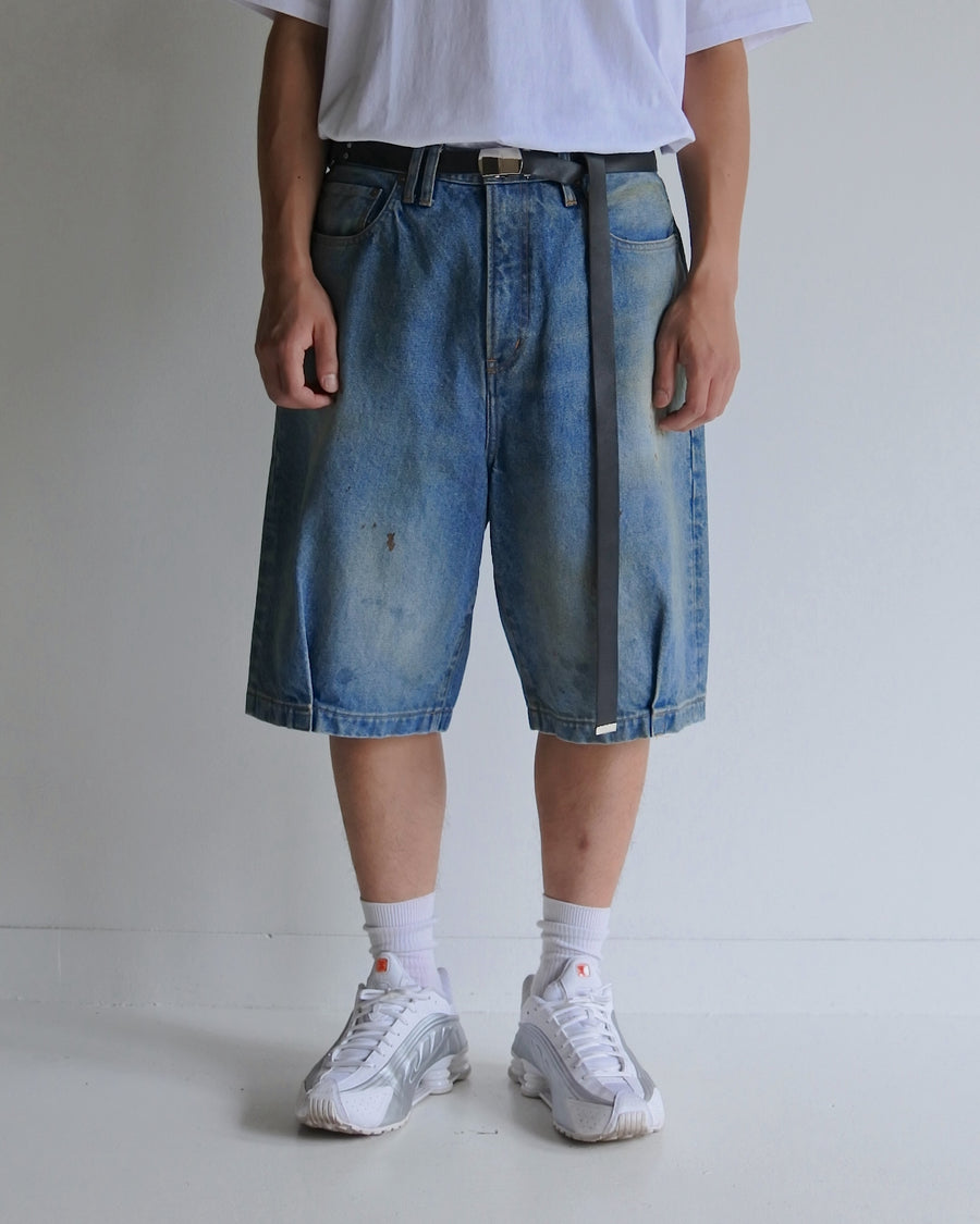 ANACHRONORM 80's 5ポケット デニム ヘムタック ショートパンツ インディゴ エイジング | 14oz ハチマルデニム 空紡糸 裾タック エイジング加工 日本製