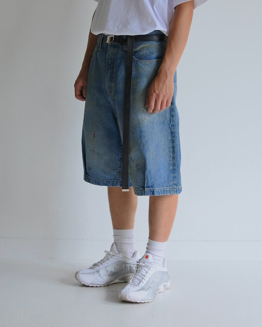 ANACHRONORM 80's 5ポケット デニム ヘムタック ショートパンツ インディゴ エイジング | 14oz ハチマルデニム 空紡糸 裾タック エイジング加工 日本製