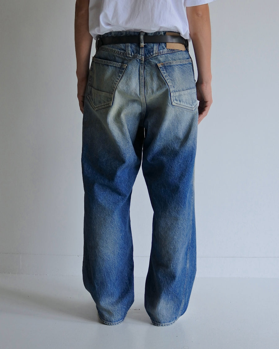ANACHRONORM フロントヨーク ウォッシュ デニムパンツ インディゴ エイジング | 14oz ハチマルデニム ワイドテーパード フロント切り替え エイジング加工 日本製