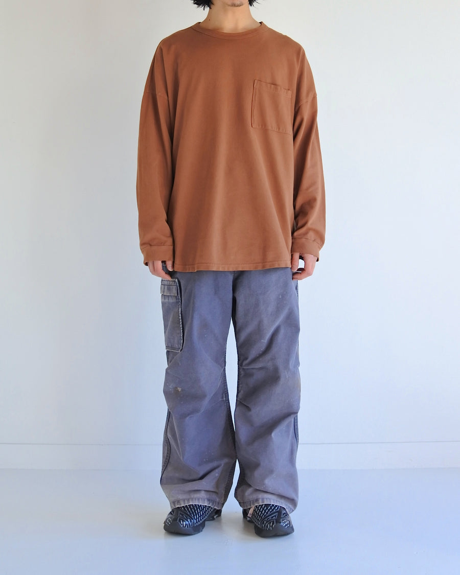 ANACHRONORM モスステッチ ポケット ロングスリーブTシャツ ブラウン | 40/2カノコ 超長綿 硫化染め シルク光沢 ドレープ 日本製