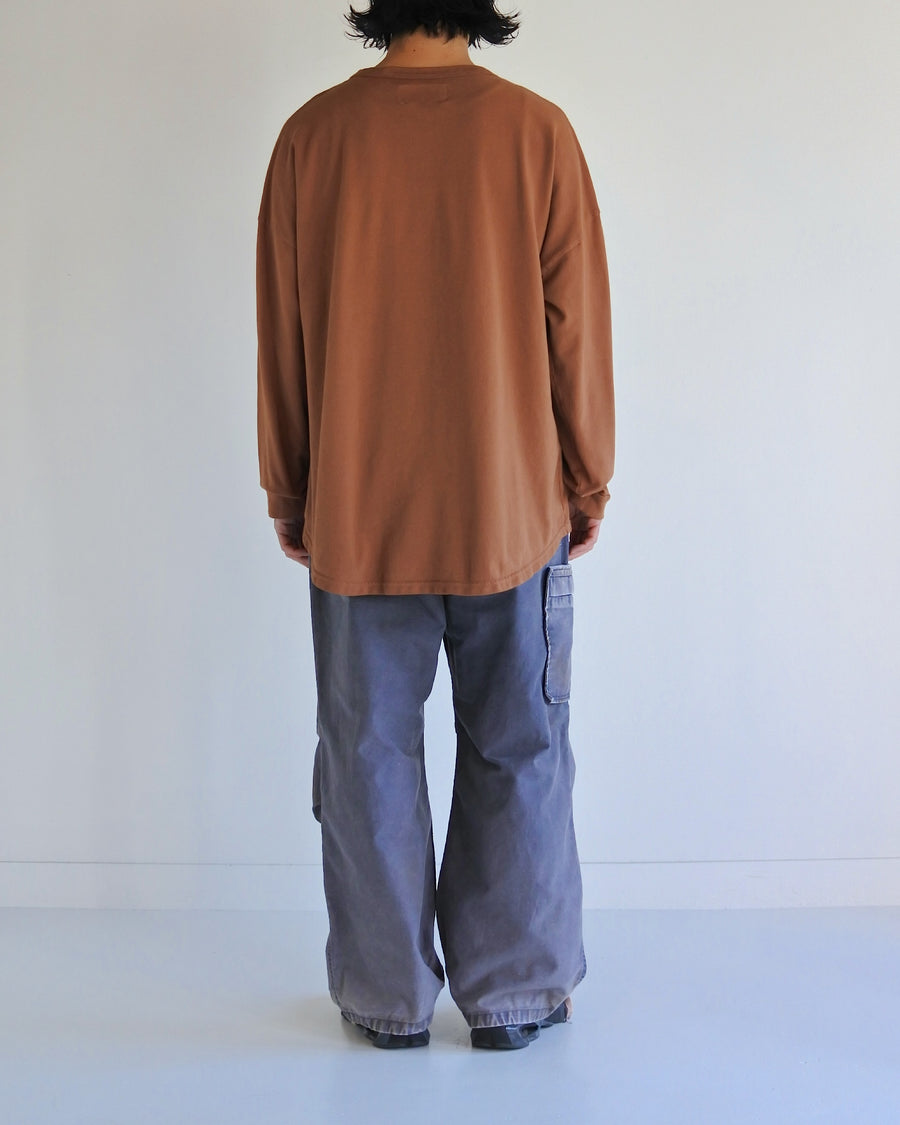 ANACHRONORM モスステッチ ポケット ロングスリーブTシャツ ブラウン | 40/2カノコ 超長綿 硫化染め シルク光沢 ドレープ 日本製