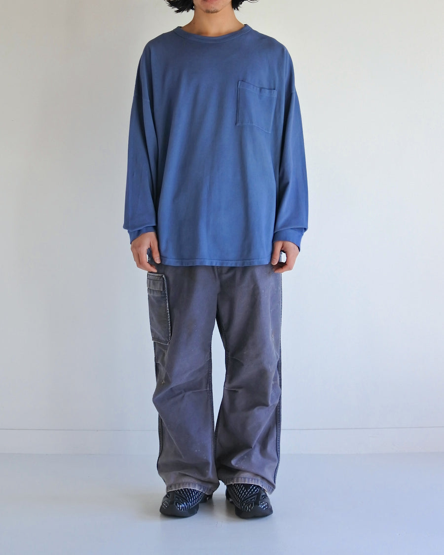 ANACHRONORM モスステッチ ポケット ロングスリーブTシャツ ブルーグレー | 40/2カノコ 超長綿 硫化染め シルク光沢 ドレープ 日本製