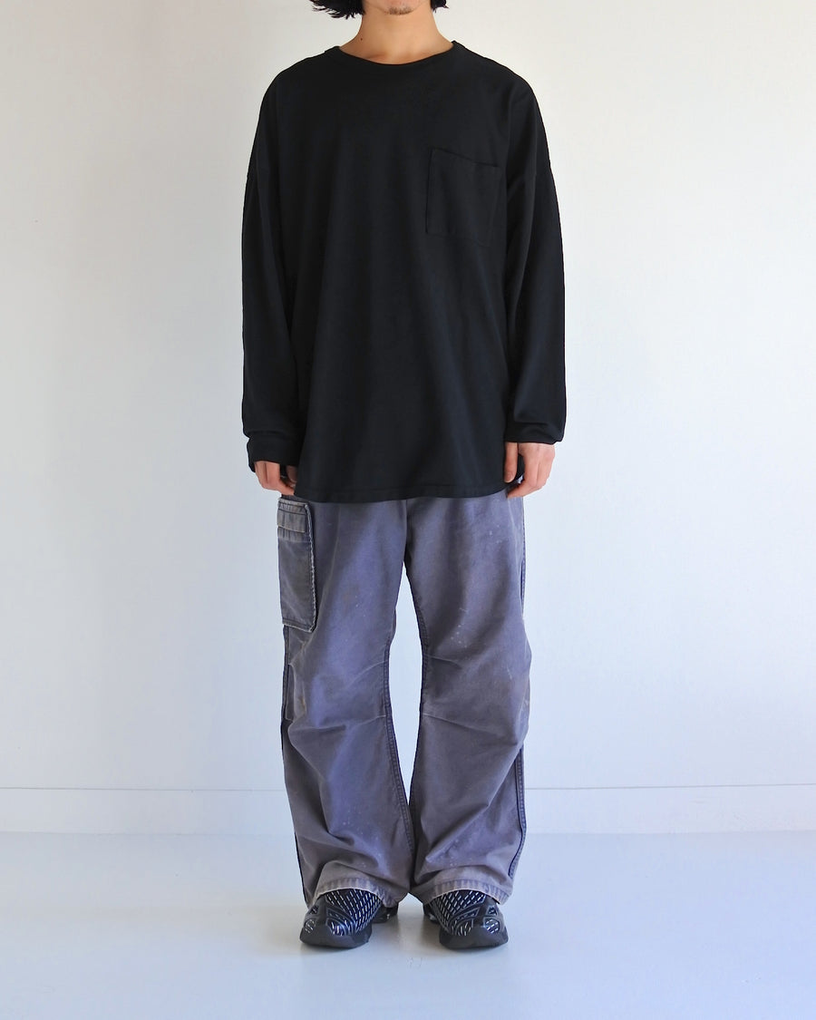 ANACHRONORM モスステッチ ポケット ロングスリーブTシャツ ブラック | 40/2カノコ 超長綿 硫化染め シルク光沢 ドレープ 日本製