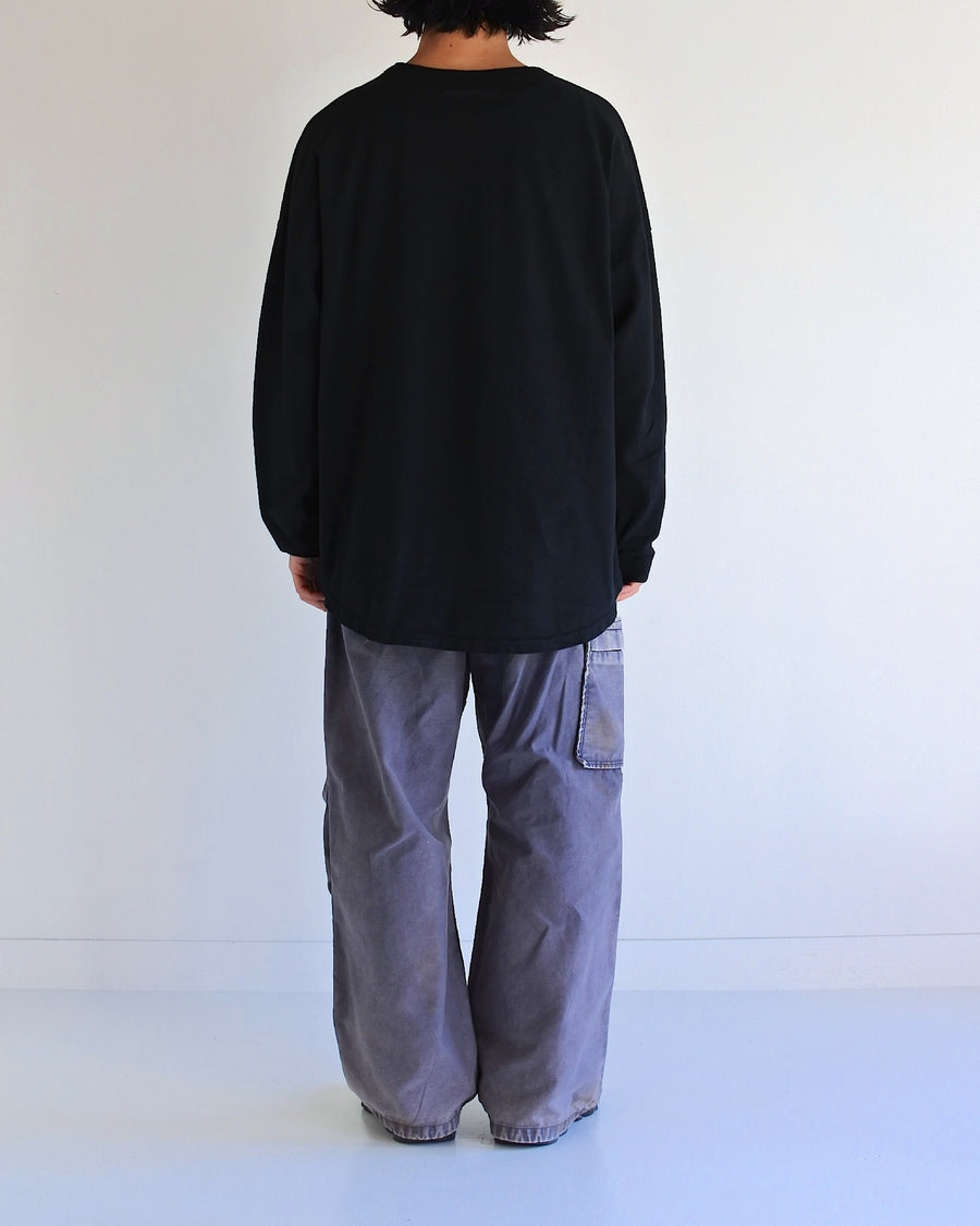 ANACHRONORM モスステッチ ポケット ロングスリーブTシャツ ブラック | 40/2カノコ 超長綿 硫化染め シルク光沢 ドレープ 日本製