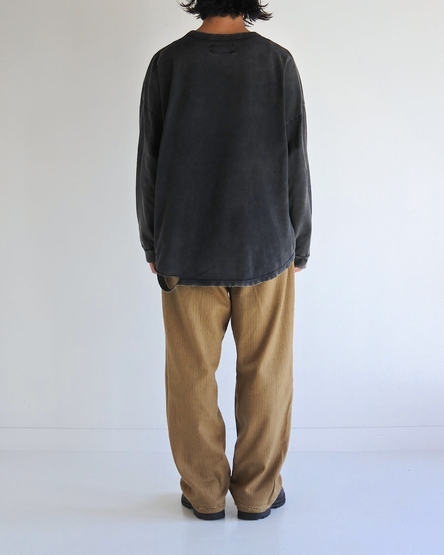 ANACHRONORM モスステッチ ダメージ ポケット ロングスリーブTシャツ ブラック | 40/2カノコ 超長綿 硫化染め サステナブルブリーチ ダメージ加工 一点一点 日本製
