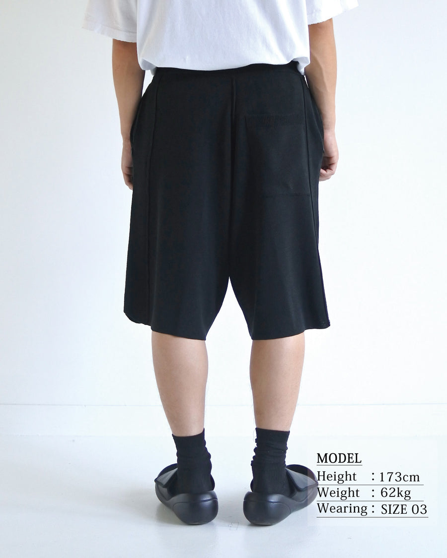 ANACHRONORM ニット ボクシングショーツ ブラック | ハーフミラノリブ ドレープ アクリル レーヨン テンセル リネン