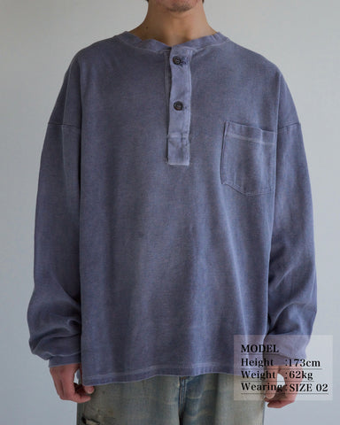 ANACHRONORM ピグメント サーマル ヘンリーネック ロングスリーブTシャツ ダスティパープル | サーフニット 顔料染め ムラ感 ヴィンテージカットソーベース 日本製