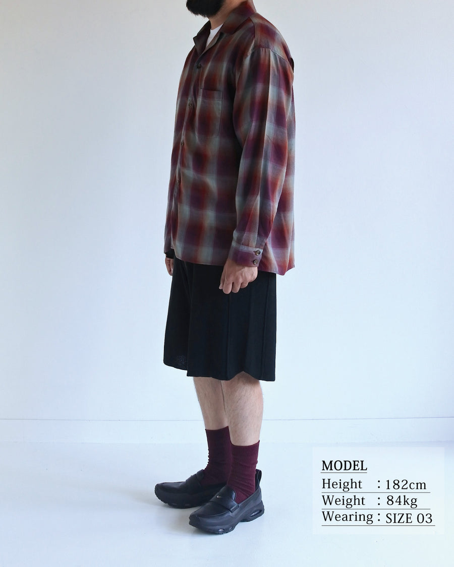 ANACHRONORM リラックス オープンカラー チェックシャツ レッドチェック | オンブレチェック レーヨン ドレープ ゆったりシルエット 日本製