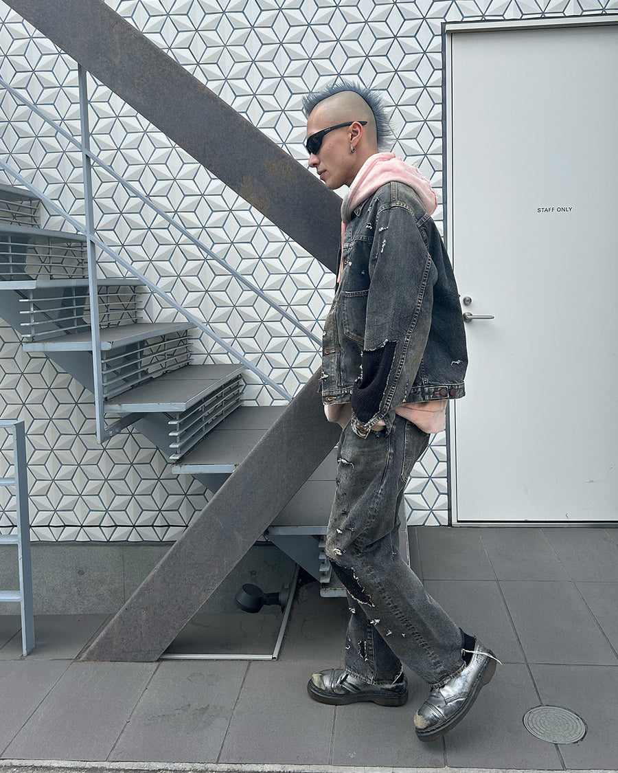 ANACHRONORM レギュラーテーパード リメイク 5ポケット ブラックデニムパンツ black denim remake 5 pocket jeans styling