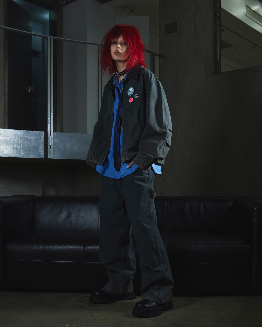 ANACHRONORM ダブルニー ダック ペインターパンツ ブラック | 11号帆布 ナイロンオックス切り替え 特殊エイジング加工 ワークウェア 日本製