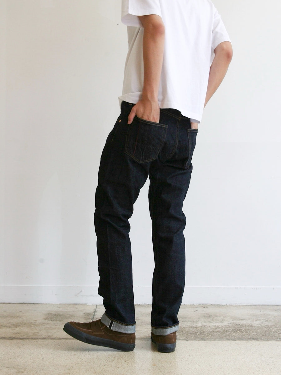 ANACHRONORM NM-5P02 ベーシック スリムジーンズ TYPE-γ インディゴ ワンウォッシュ | 13.5oz セルビッチデニム ナチュラルインディゴ ロープ染色 力織機 赤シングルステッチ 日本製