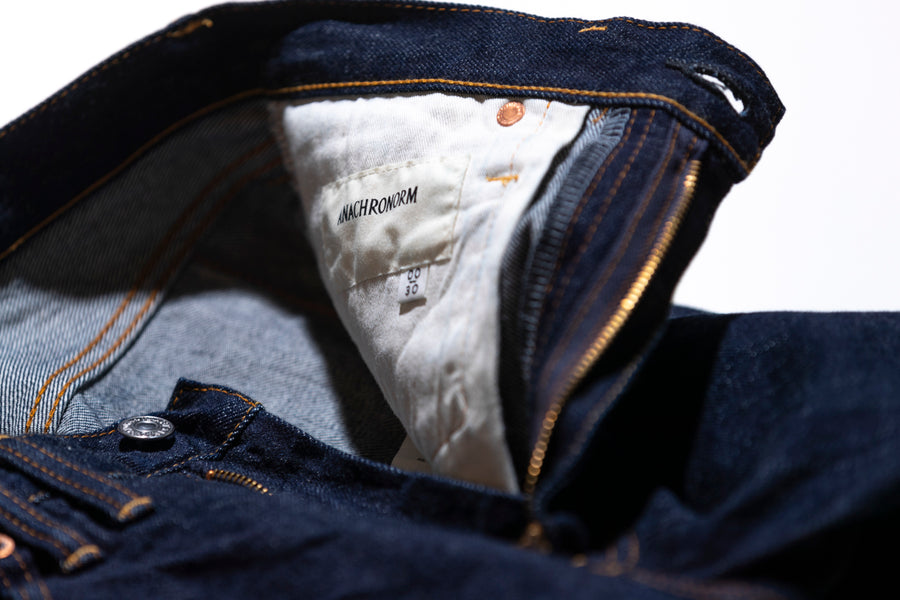 ANACHRONORM NM-5P02 ベーシック スリムジーンズ TYPE-γ インディゴ ワンウォッシュ | 13.5oz セルビッチデニム ナチュラルインディゴ ロープ染色 力織機 赤シングルステッチ 日本製